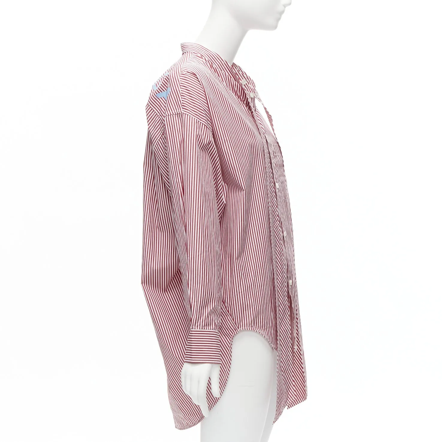 BALENCIAGA Demna 2017 red white stripe relaxed blue BB oversized shirt FR34 XS