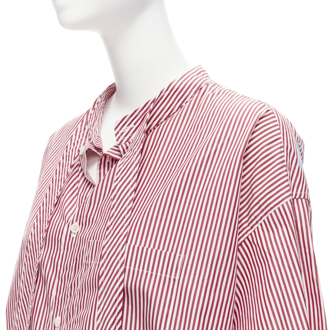 BALENCIAGA Demna 2017 red white stripe relaxed blue BB oversized shirt FR34 XS