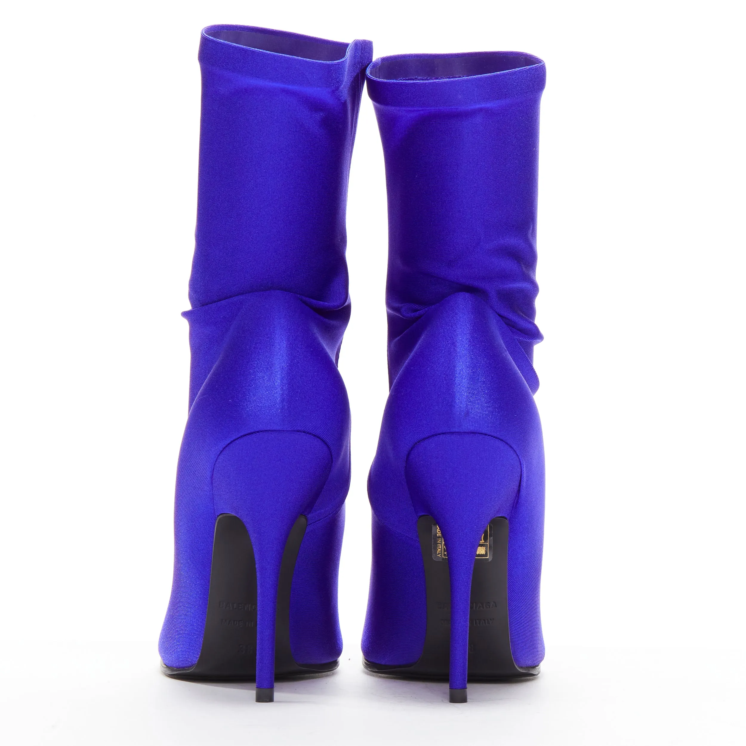 BALENCIAGA Demna blue lycra high heeled sock boots EU36 Kim Kardashian