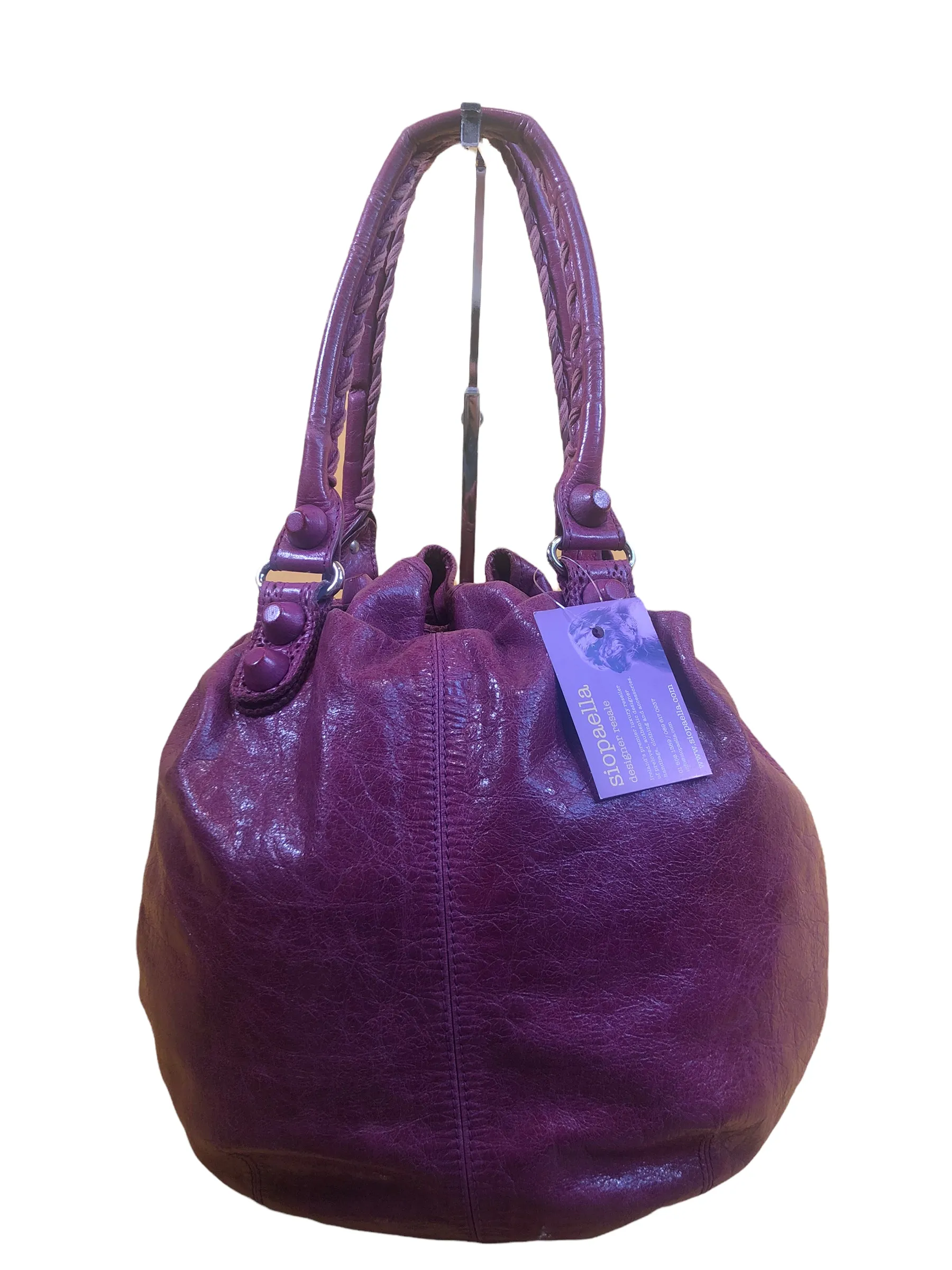 Balenciaga Fushia Distressed Effect Leather Motocross Drawstring Tote
