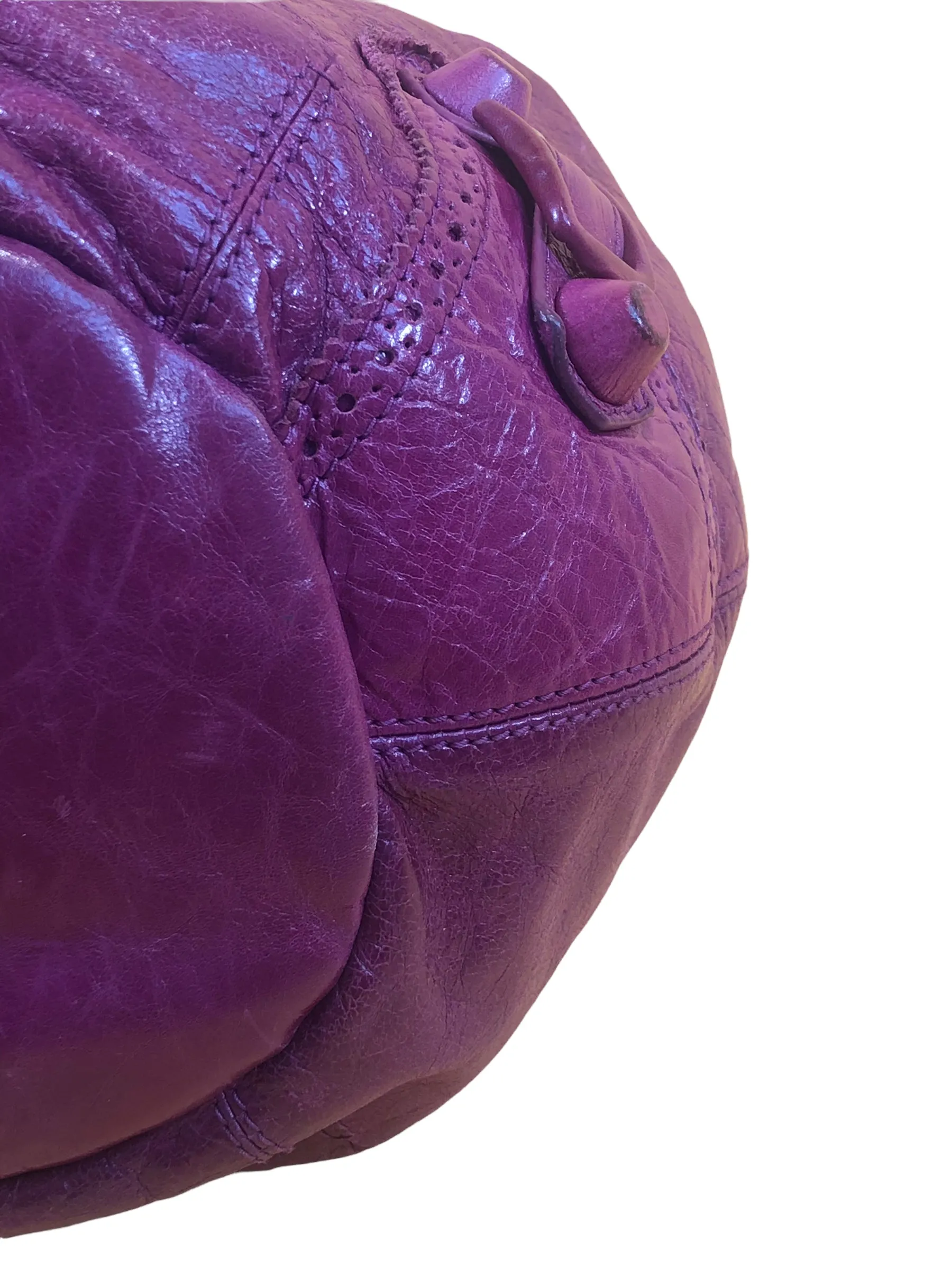 Balenciaga Fushia Distressed Effect Leather Motocross Drawstring Tote