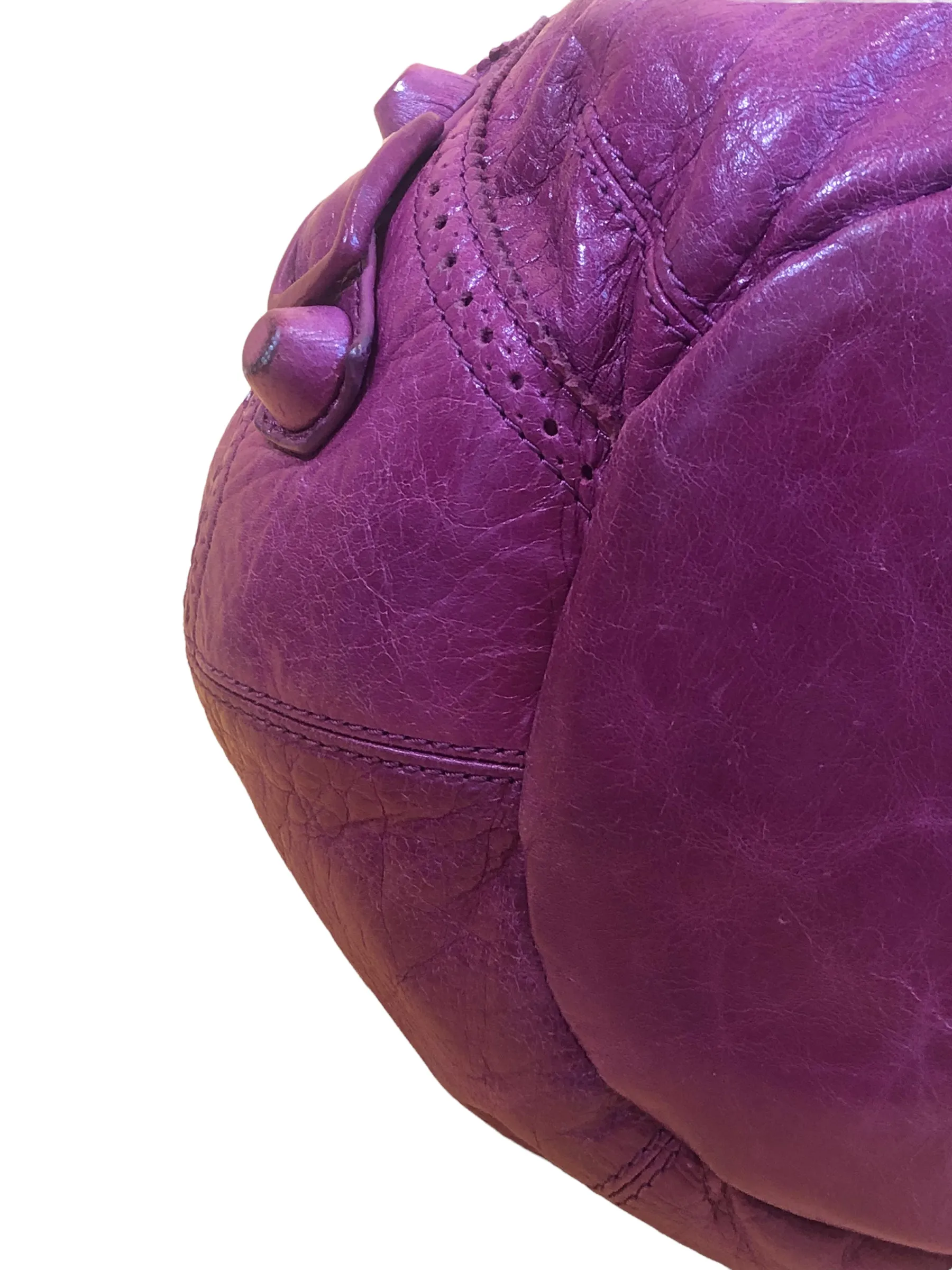 Balenciaga Fushia Distressed Effect Leather Motocross Drawstring Tote