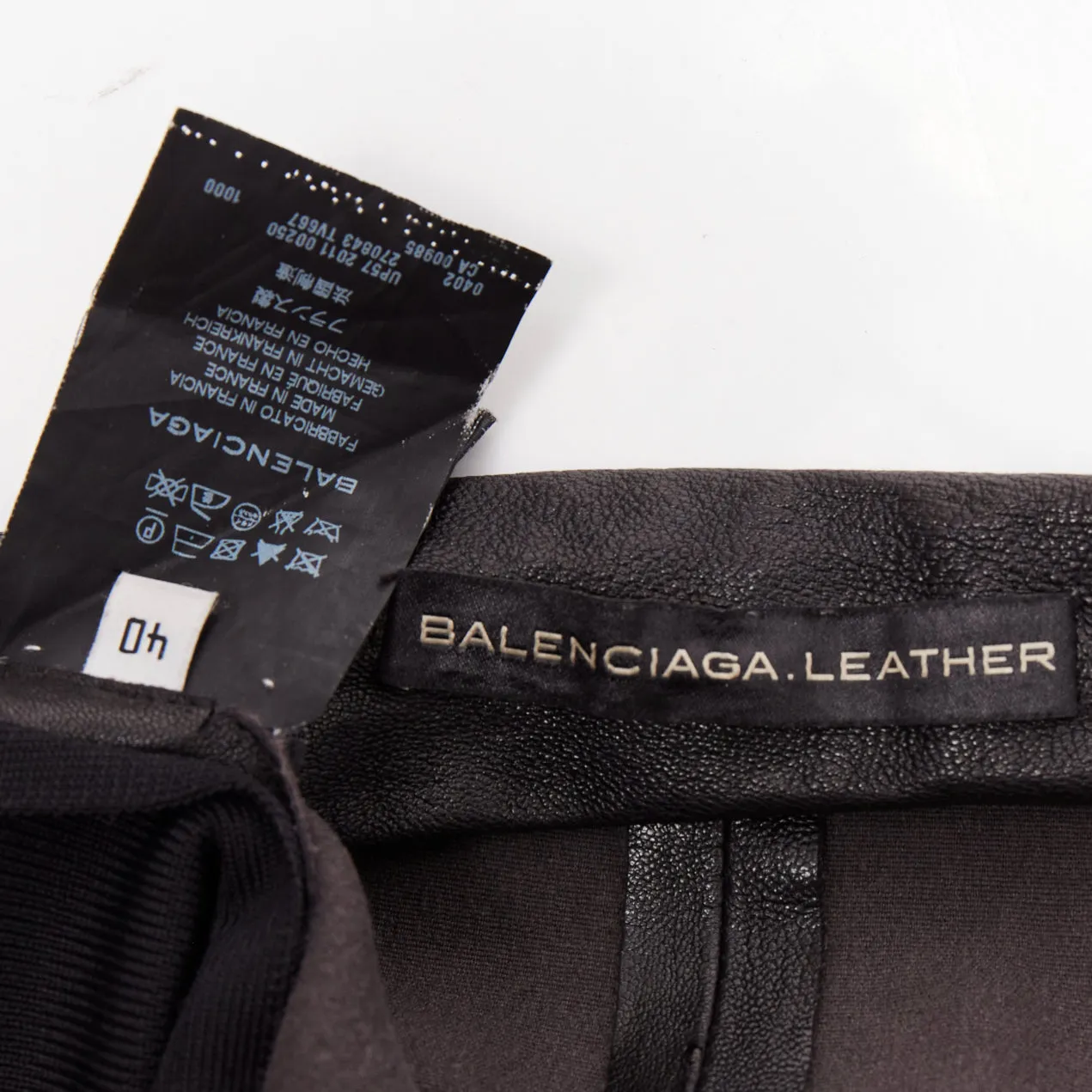 BALENCIAGA LEATHER 2011 black lambskin blend moto cuffed pants FR40 L