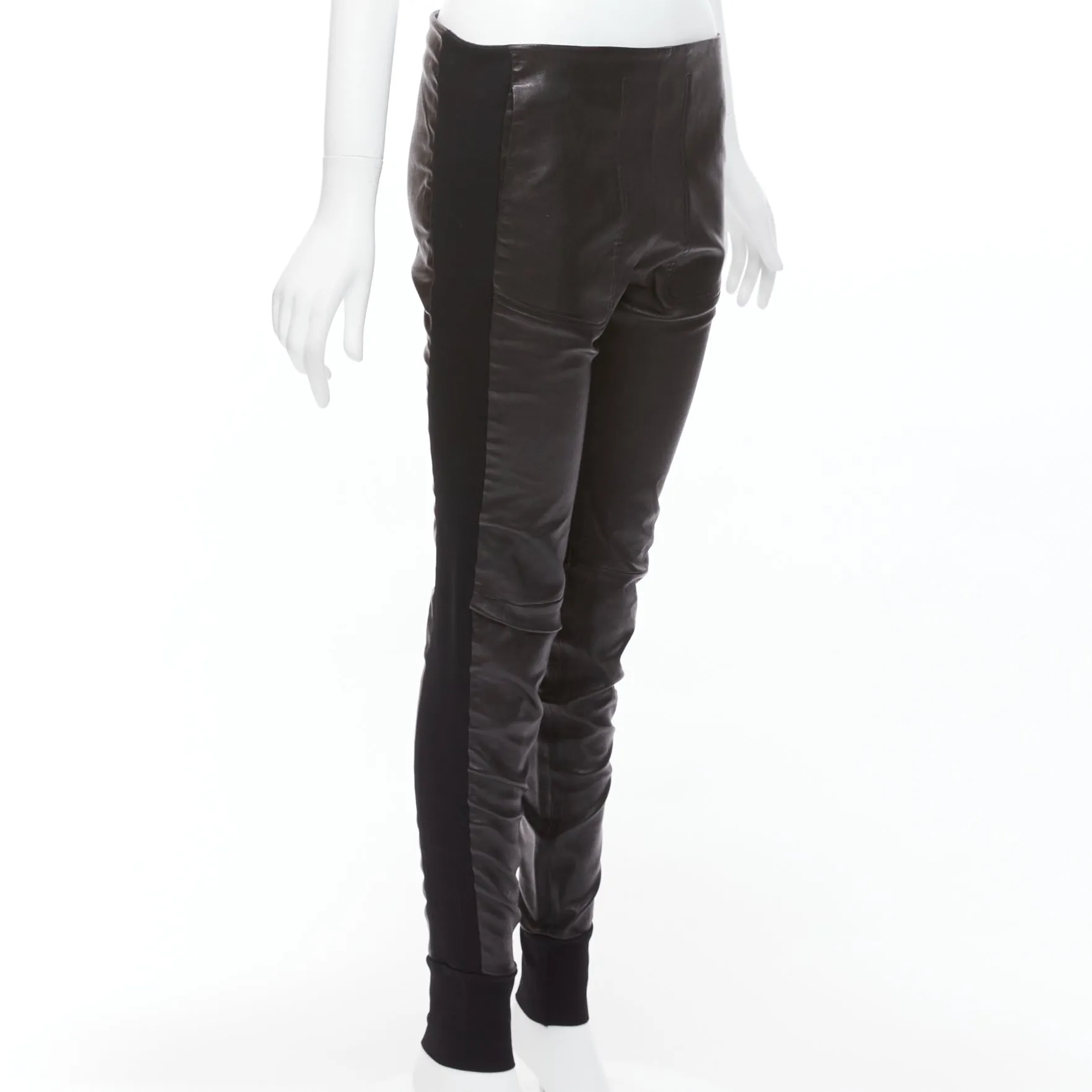 BALENCIAGA LEATHER 2011 black lambskin blend moto cuffed pants FR40 L