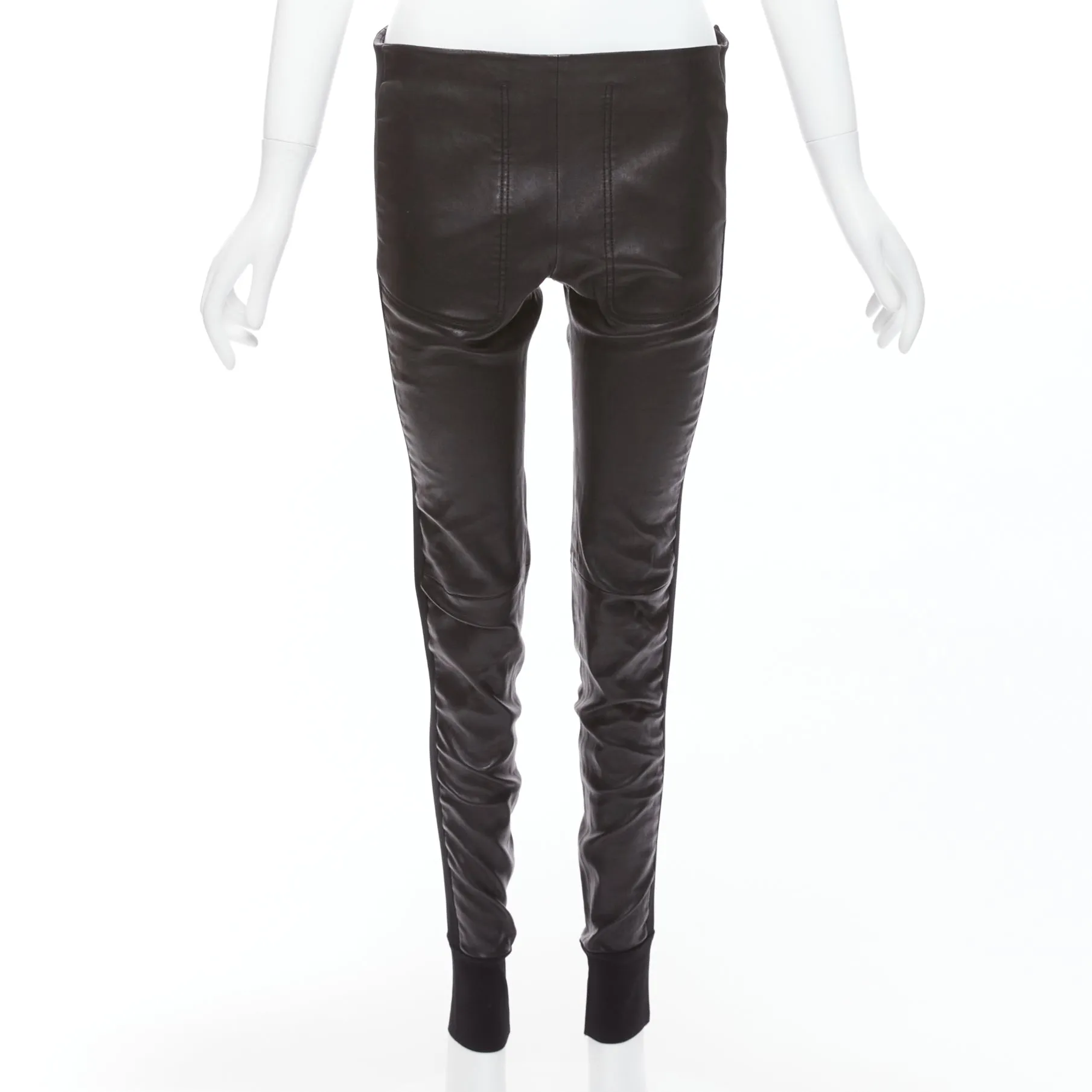 BALENCIAGA LEATHER 2011 black lambskin blend moto cuffed pants FR40 L