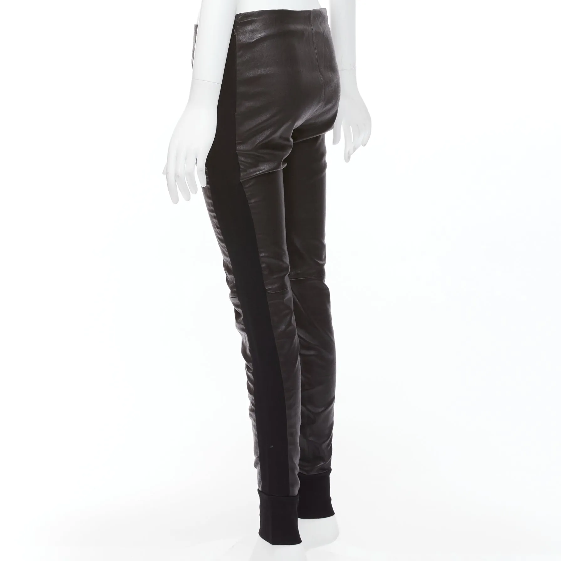 BALENCIAGA LEATHER 2011 black lambskin blend moto cuffed pants FR40 L
