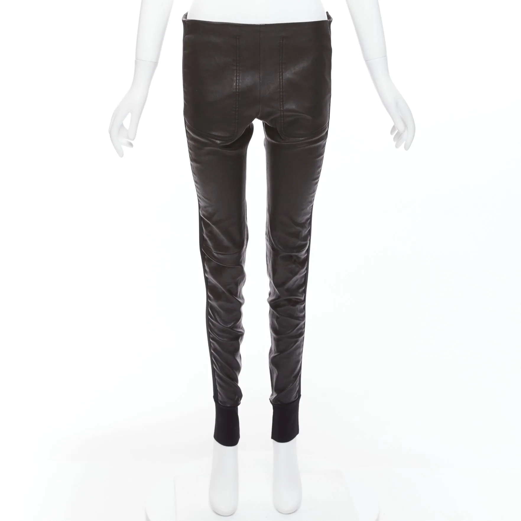BALENCIAGA LEATHER 2011 black lambskin blend moto cuffed pants FR40 L
