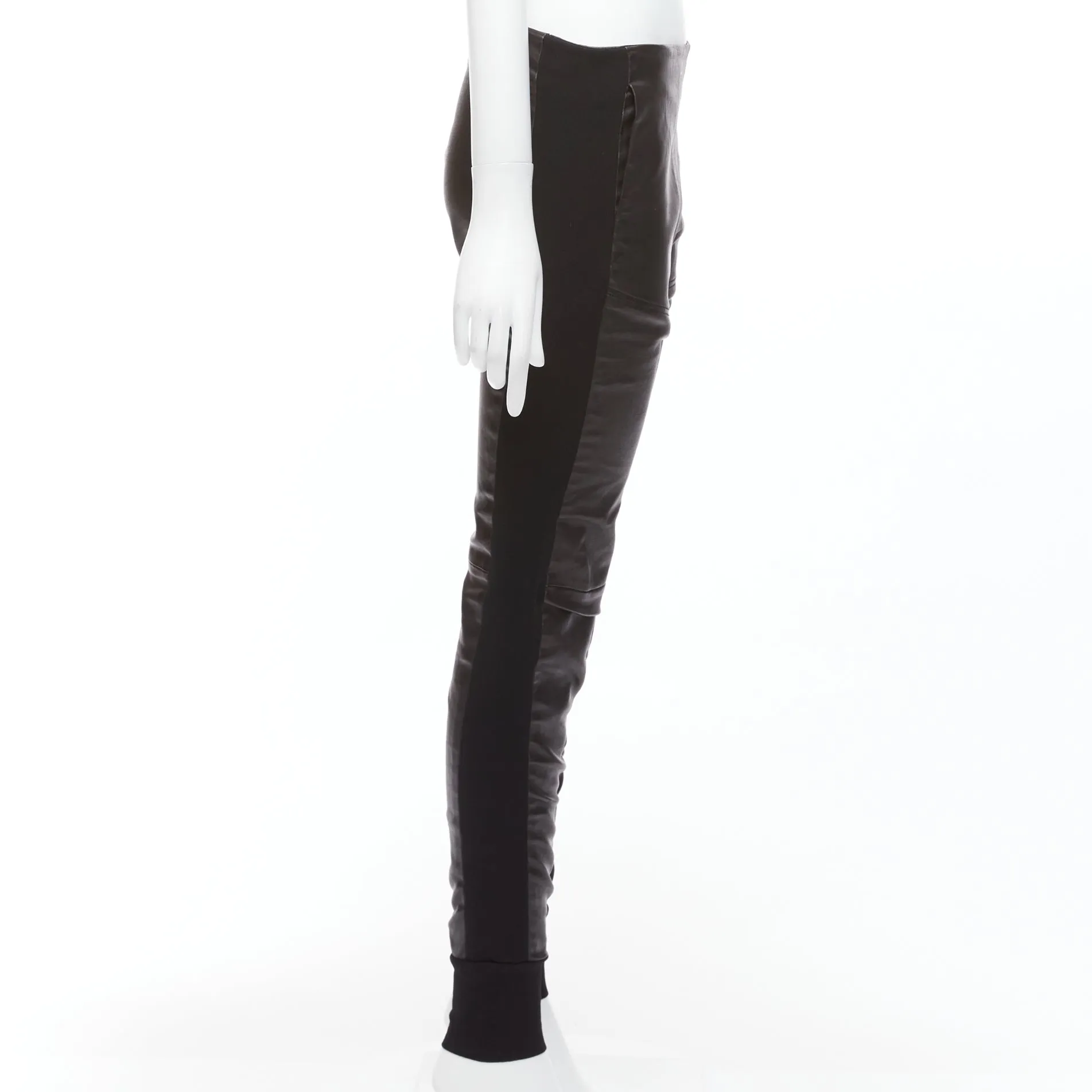 BALENCIAGA LEATHER 2011 black lambskin blend moto cuffed pants FR40 L