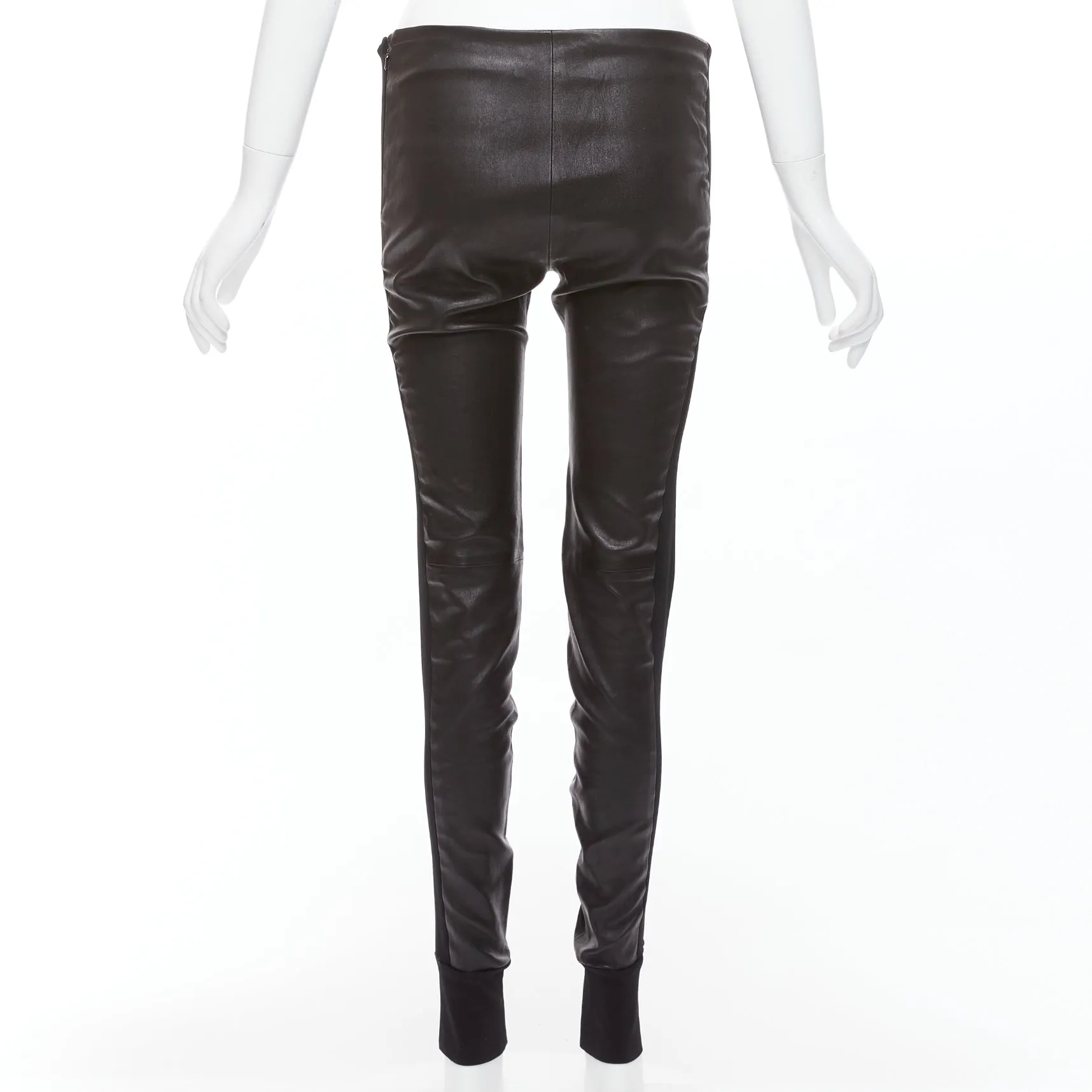 BALENCIAGA LEATHER 2011 black lambskin blend moto cuffed pants FR40 L