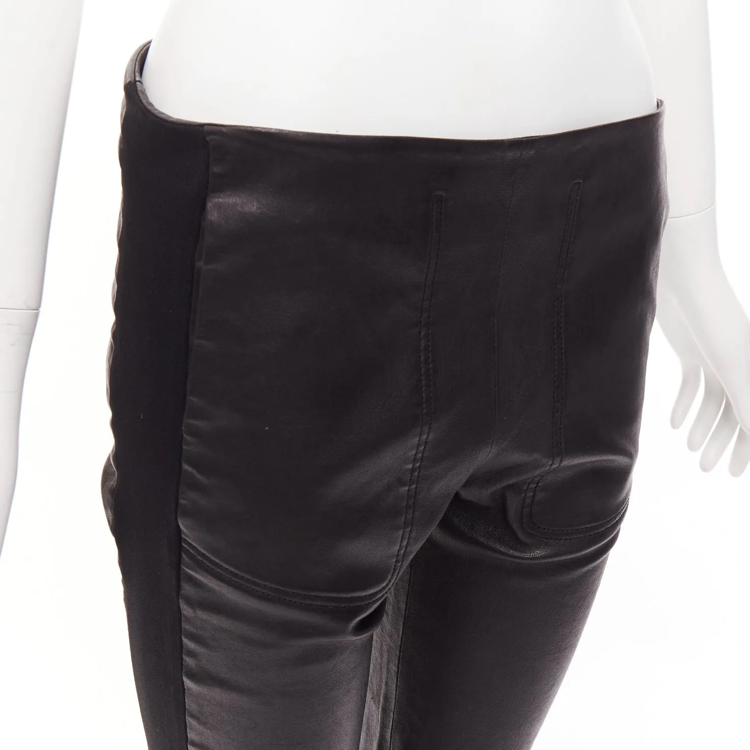 BALENCIAGA LEATHER 2011 black lambskin blend moto cuffed pants FR40 L