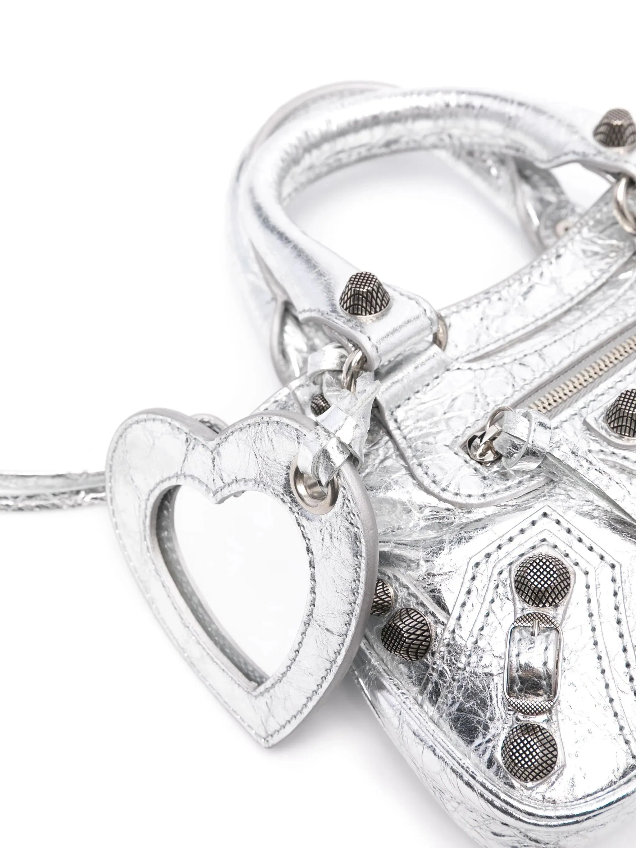 BALENCIAGA MINI NEO CAGOLE METALLIC LEATHER TOTE BAG