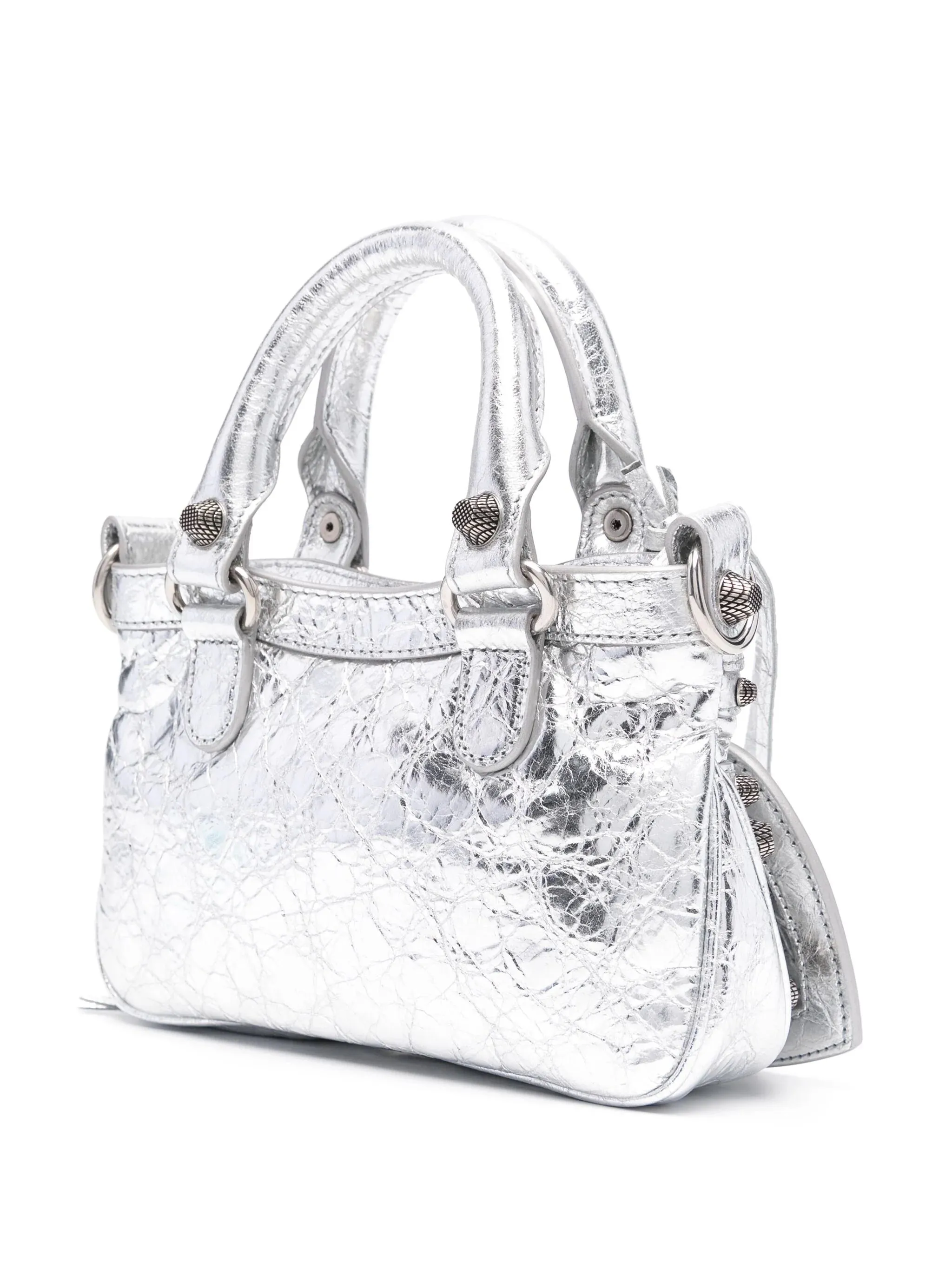 BALENCIAGA MINI NEO CAGOLE METALLIC LEATHER TOTE BAG