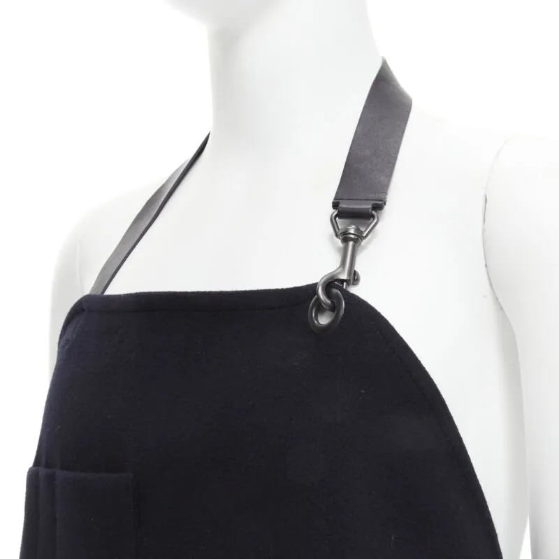 BALENCIAGA Runway black wool leather strap buckle apron dungaree
