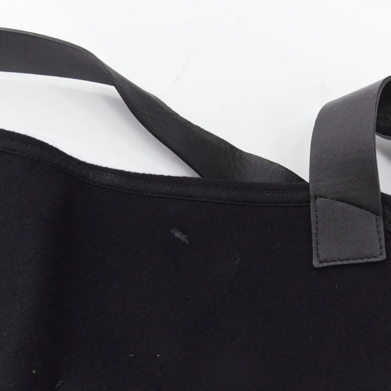 BALENCIAGA Runway black wool leather strap buckle apron dungaree