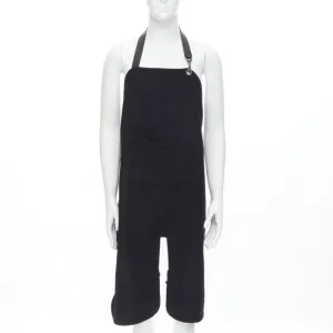 BALENCIAGA Runway black wool leather strap buckle apron dungaree