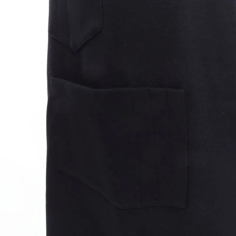 BALENCIAGA Runway black wool leather strap buckle apron dungaree