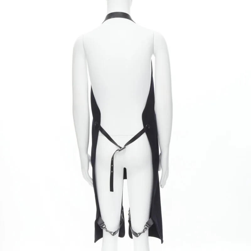BALENCIAGA Runway black wool leather strap buckle apron dungaree
