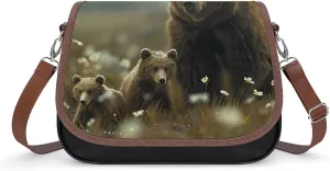 Bear Sow Near Moraine Creek Katmais National Park Messenger Bag for Women PU Leather Crossbody Bags Shoulder Handbags Purse