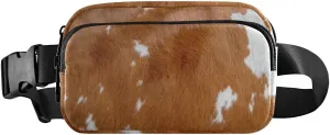 Belt Bag Fanny Pack for Men Women Brown Cow Print Crossbody Bags with Adjustable Strap Mini Everywhere Waist Pouch for Workout Running Animal Texture