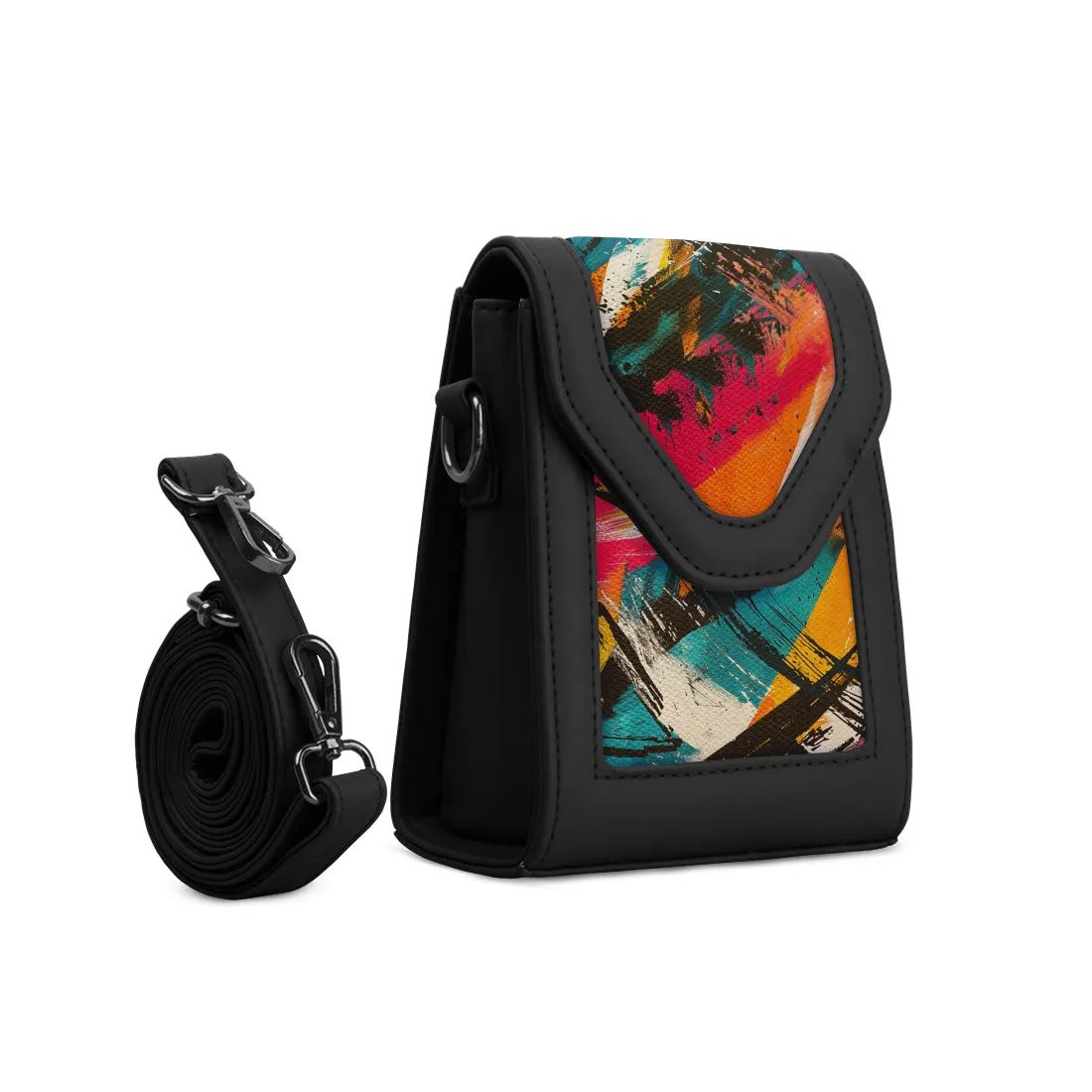 Black Mini Urban Crossbody Bag Abstract Artistry