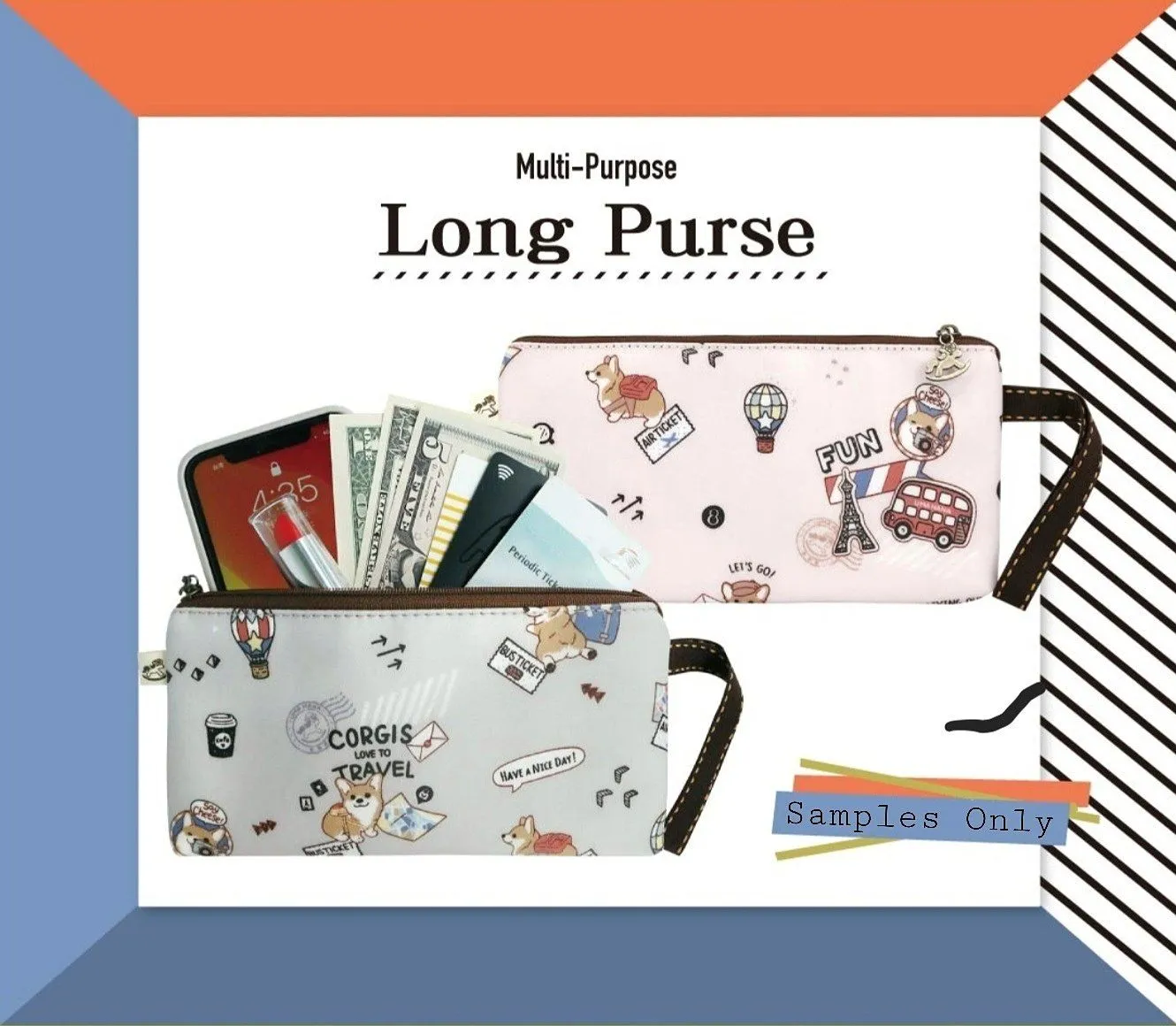 Blue Snow Corgi Long Coin Purse