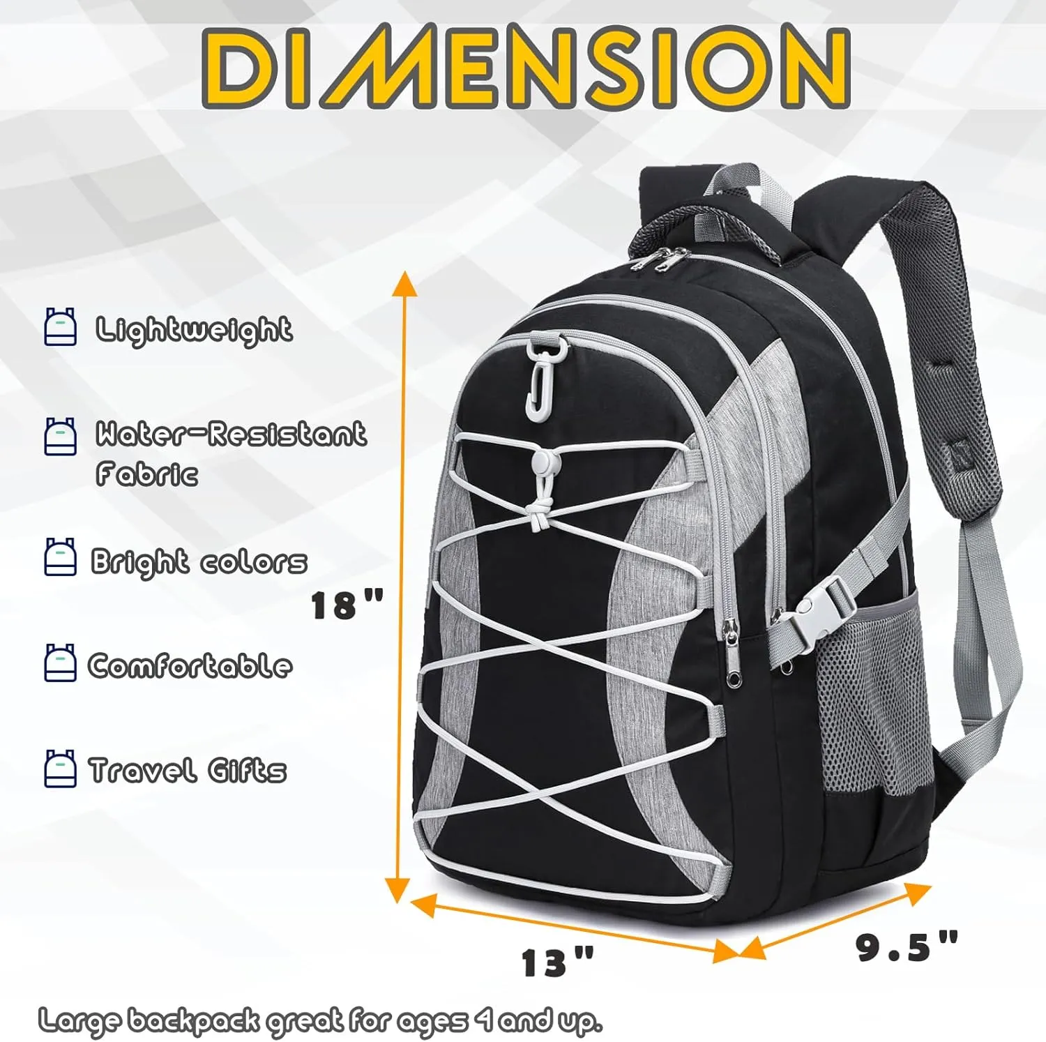 BLUEFAIRY Middle High School Backpack for Boys Girls Large Bookbag with Laptop Compartment Back to School Book Bags for Teens Teenagers Mochilas Escolares para Nios Nias (Black/Gray, Solid)