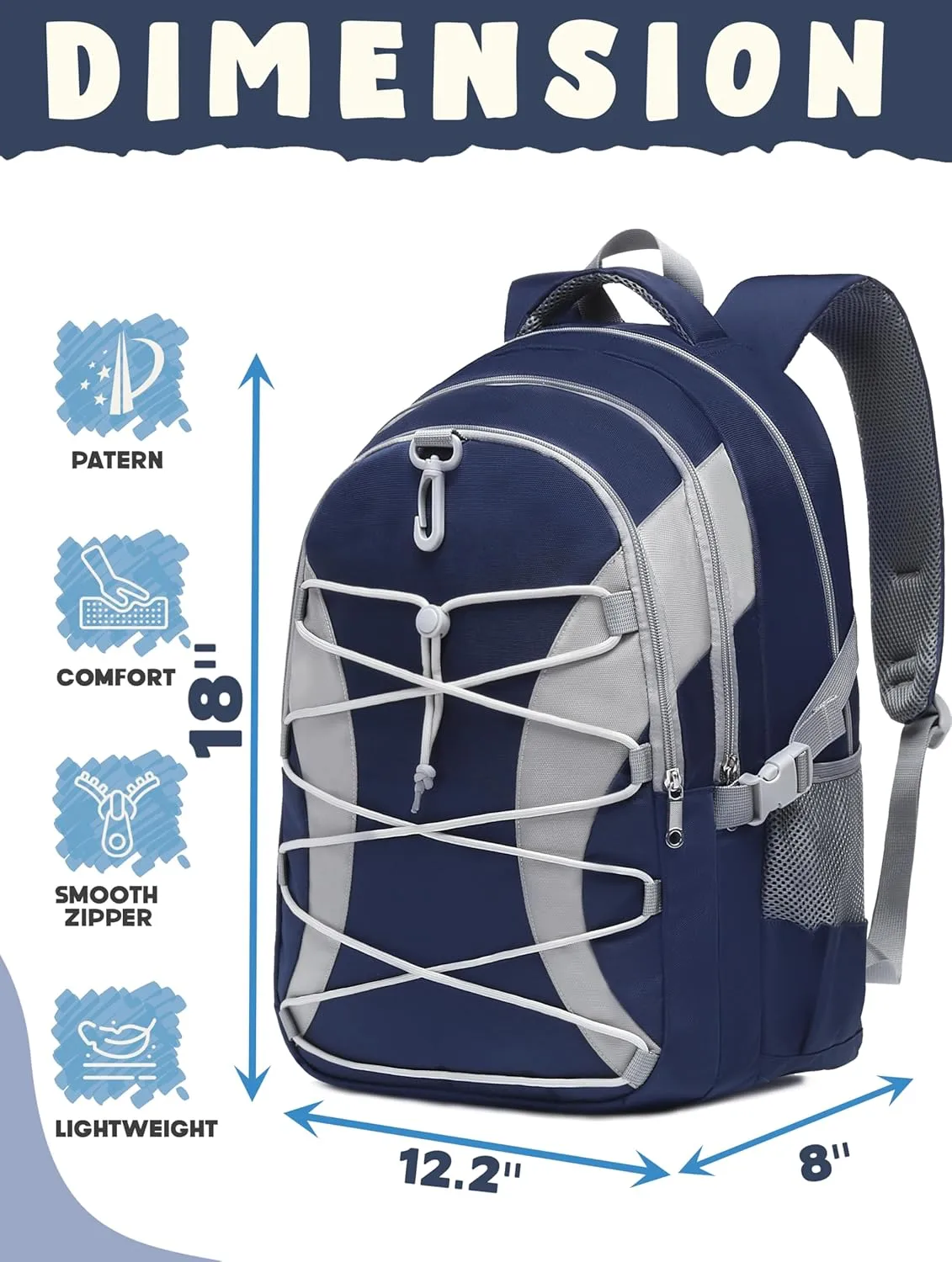BLUEFAIRY Middle High School Backpack for Boys Girls Large Bookbag with Laptop Compartment Back to School Book Bags for Teens Teenagers Mochilas Escolares para Nios Nias (Navy Blue/Gray, Solid)