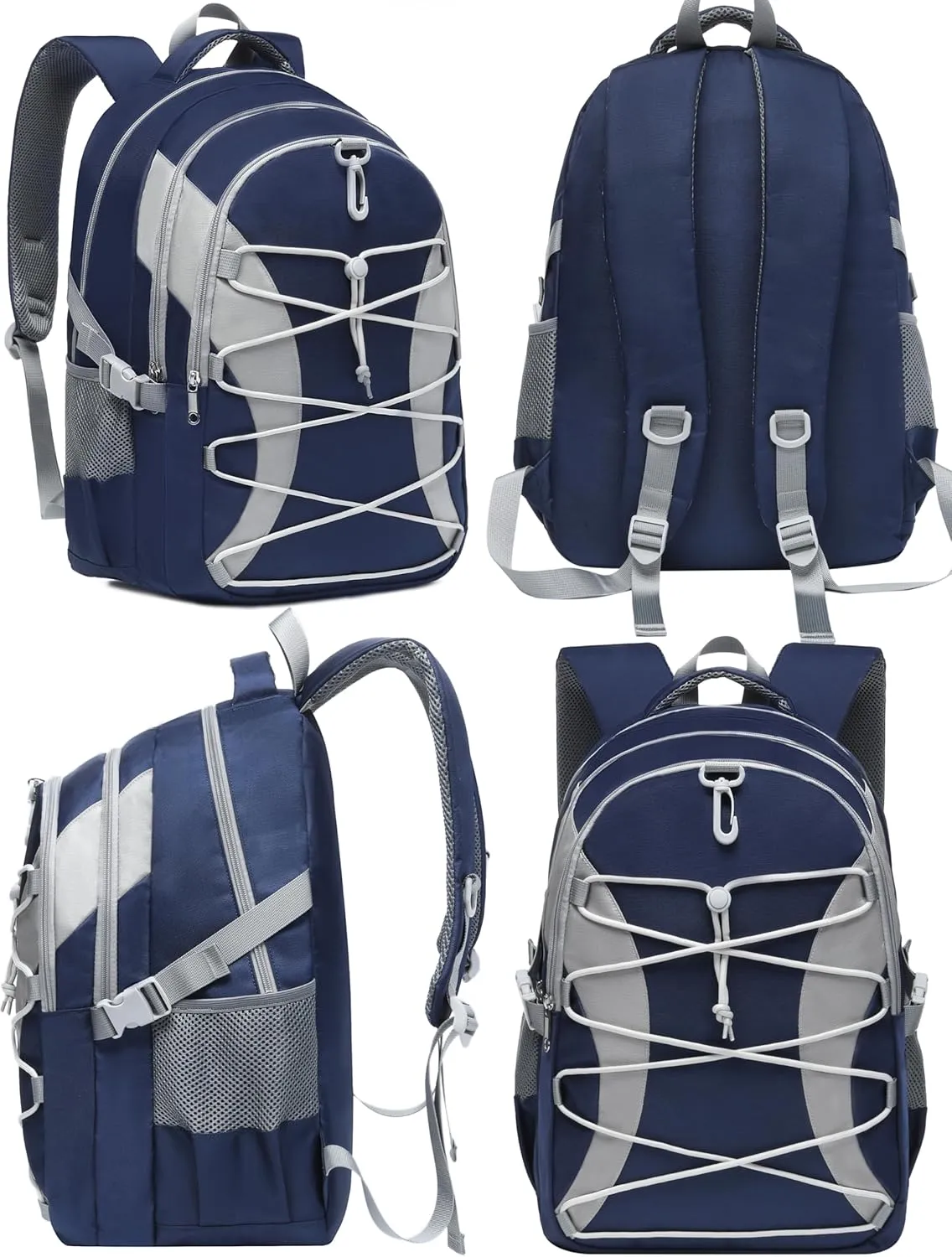BLUEFAIRY Middle High School Backpack for Boys Girls Large Bookbag with Laptop Compartment Back to School Book Bags for Teens Teenagers Mochilas Escolares para Nios Nias (Navy Blue/Gray, Solid)