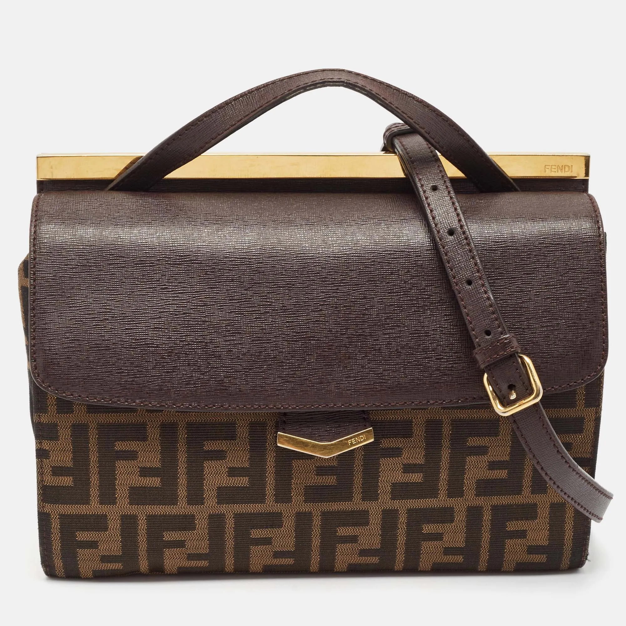 Brown Zucca Canvas and Leather Small Demi Jour Top Handle Bag