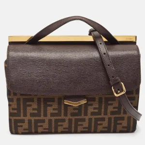 Brown Zucca Canvas and Leather Small Demi Jour Top Handle Bag
