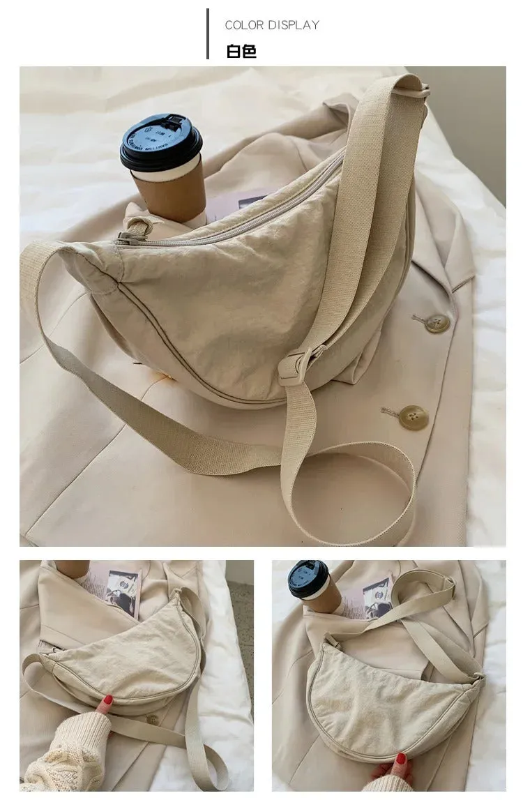 Casual Nylon Hobos Crossbody Bag for Women Shoulder Bag Woman Half Moon Chest Bags Tote Lady Travel Shopper Bag Female Purses