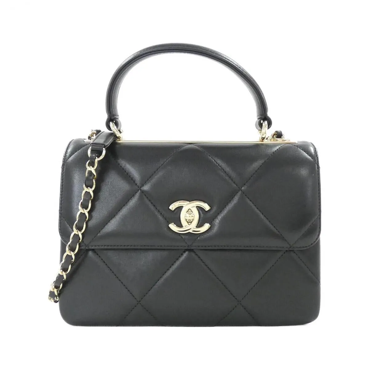 Chanel Trendy CC Flap Bag with Top Handle in Black Lambskin
