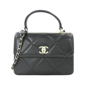Chanel Trendy CC Flap Bag with Top Handle in Black Lambskin
