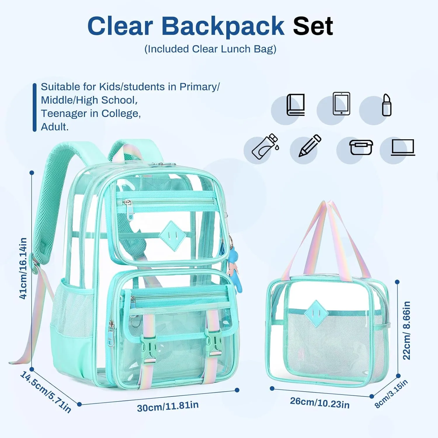 Clear Backpack for School, PVC Clear Bookbag Heavy Duty Transparent Backpack for Stadium Events See Through Bag