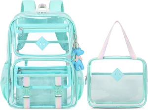 Clear Backpack for School, PVC Clear Bookbag Heavy Duty Transparent Backpack for Stadium Events See Through Bag