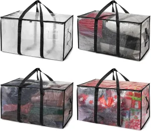 ClearSpace Oversized Moving Bags or Storage Bag  Large Moving Boxes with Backpack Straps, Zippers & Handles  Heavy-Duty Packing Bags for Moving, College Dorm, Christmas Decorations, 4 Pack