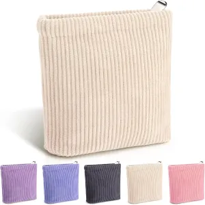 Corduroy Mini Makeup Bag for Purse Solid Color Small Makeup Zipper Pouch Travel Cosmetic Bag Coin Purse Cute Preppy Waterproof Portable Toiletry Organizer Storage Pouch Bag for Girl Women (Beige)