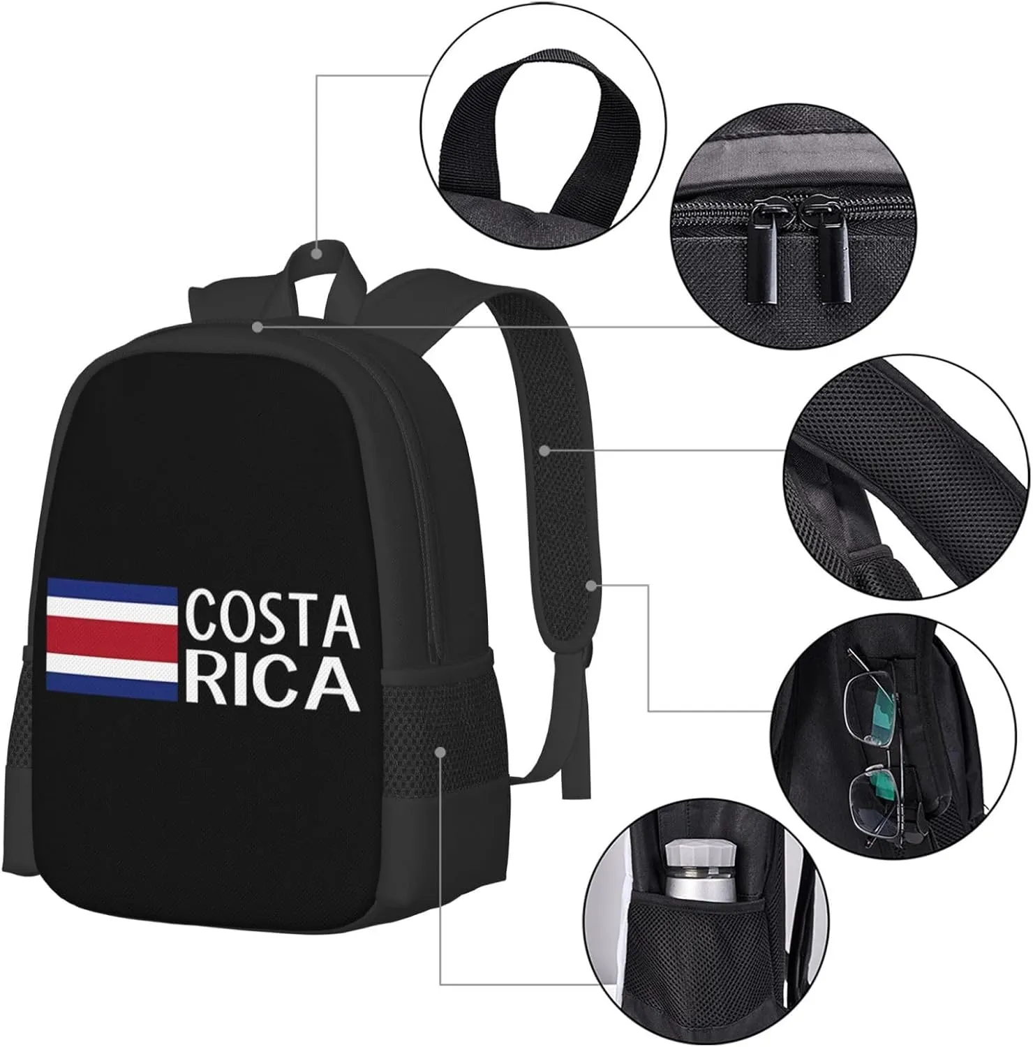 Costa Rica Flag Costa Rican Flags Casual Backpack Large Capacity Backpacks 15 Inch Laptop Back Pack Travel Rucksack Daypack Commuter Bags with Adjustable Strap for Camping
