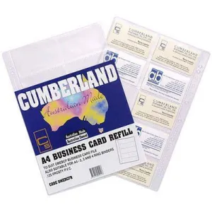Cumberland Executive Business Card File Refills A4 Pack 10