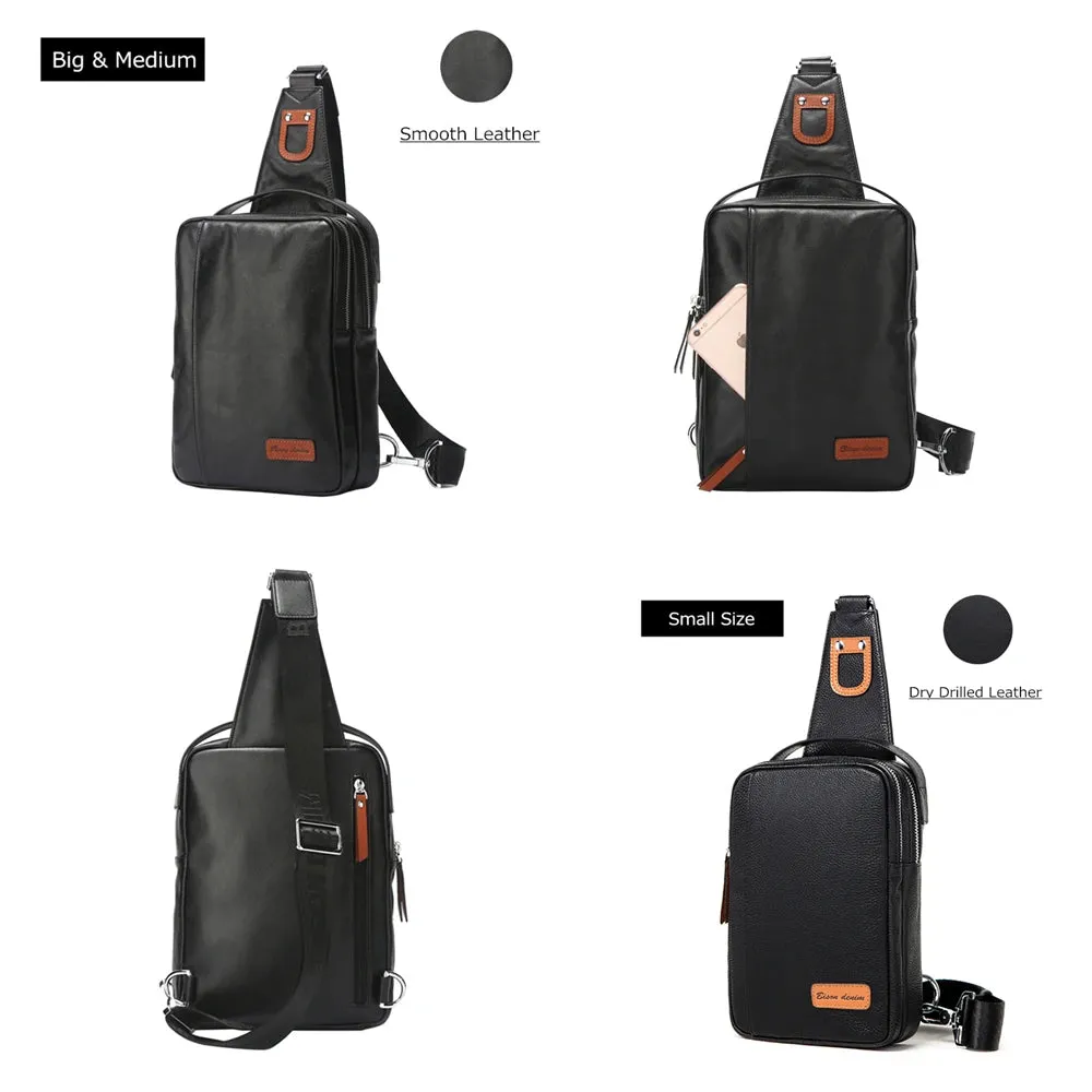 DENIM Chest Bag Genuine Leather Crossbody Bags Men Multifunctional Zipper Shoulder Bag
