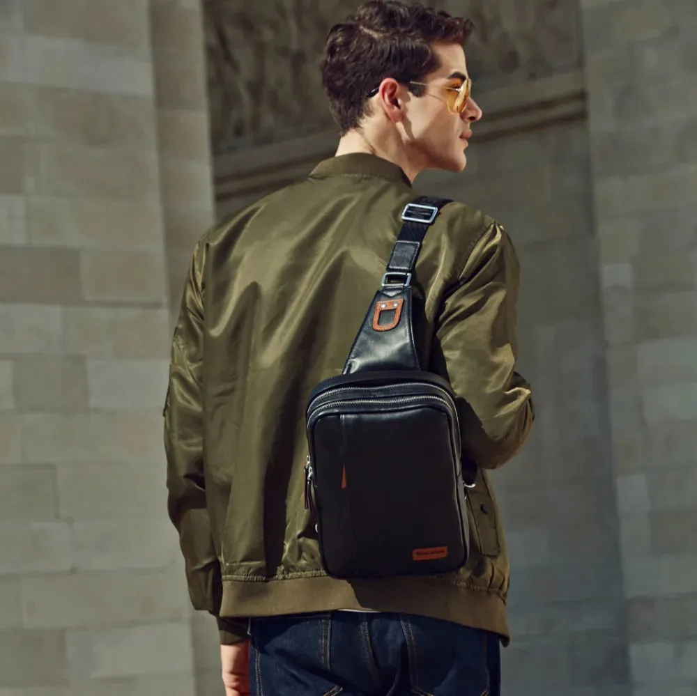 DENIM Chest Bag Genuine Leather Crossbody Bags Men Multifunctional Zipper Shoulder Bag
