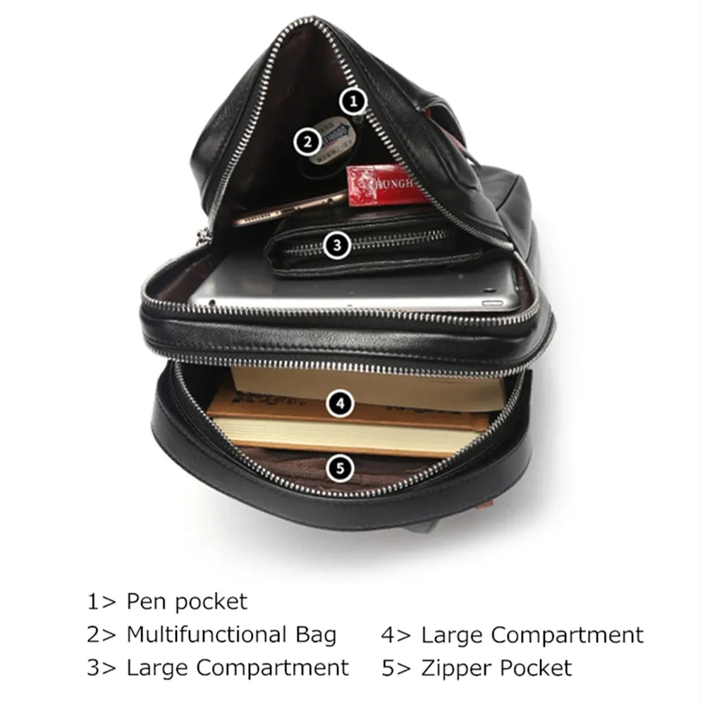 DENIM Chest Bag Genuine Leather Crossbody Bags Men Multifunctional Zipper Shoulder Bag