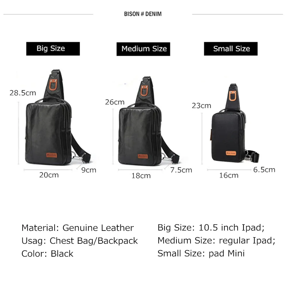 DENIM Chest Bag Genuine Leather Crossbody Bags Men Multifunctional Zipper Shoulder Bag
