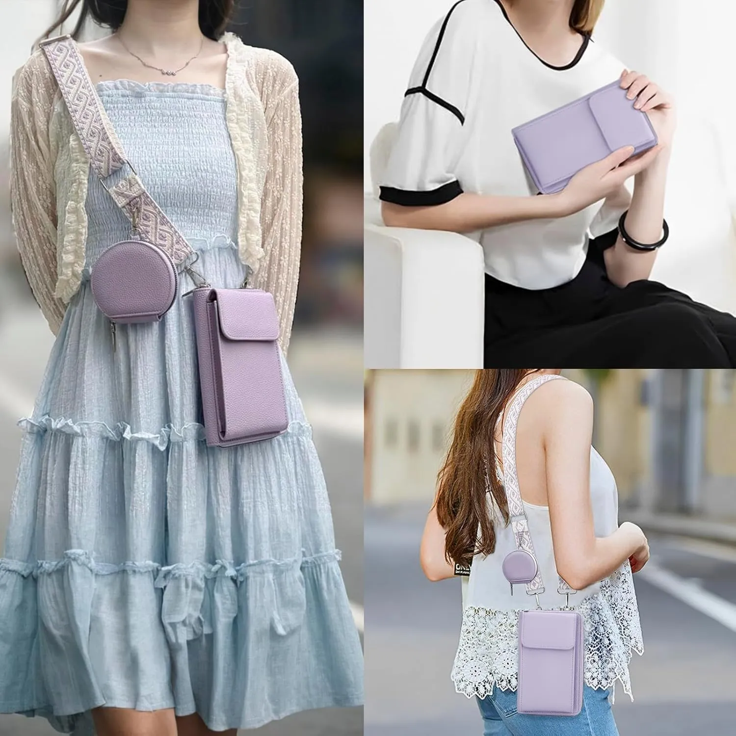 DOB SECHS Leather Small Phone Wallet Purse Cross Body for Women with Mini Coin Bag Pouch Travel Side Purses