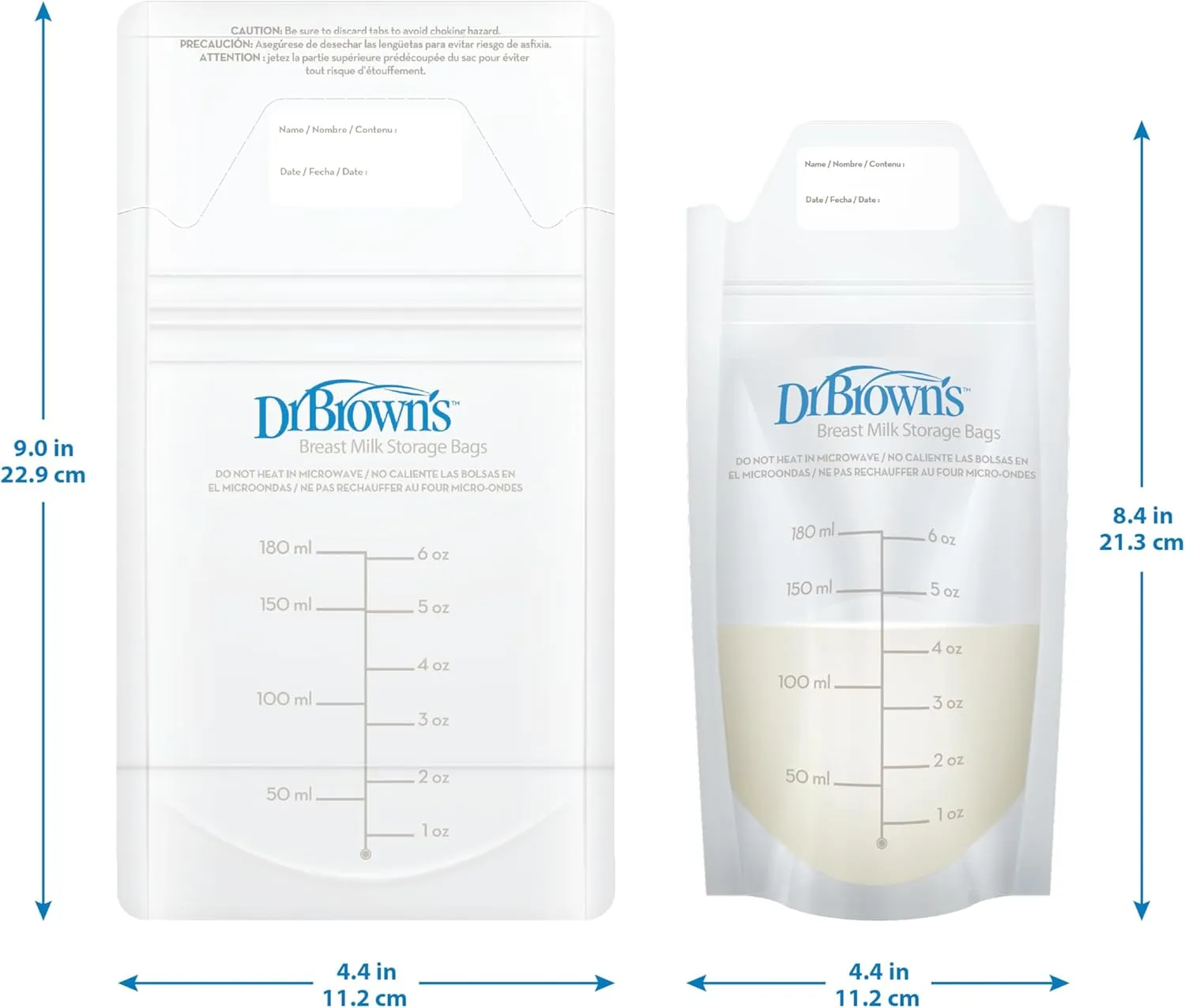 Dr. Browns Breast Milk Storage Bags, Disposable and Durable Bags for Freezing & Heating Breast Milk, (50ct) 6 oz Bags, BPA free