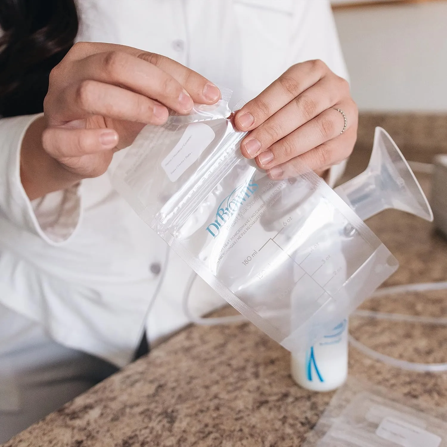 Dr. Browns Breast Milk Storage Bags, Disposable and Durable Bags for Freezing & Heating Breast Milk, (50ct) 6 oz Bags, BPA free