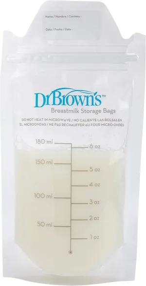 Dr. Browns Breast Milk Storage Bags, Disposable and Durable Bags for Freezing & Heating Breast Milk, (50ct) 6 oz Bags, BPA free