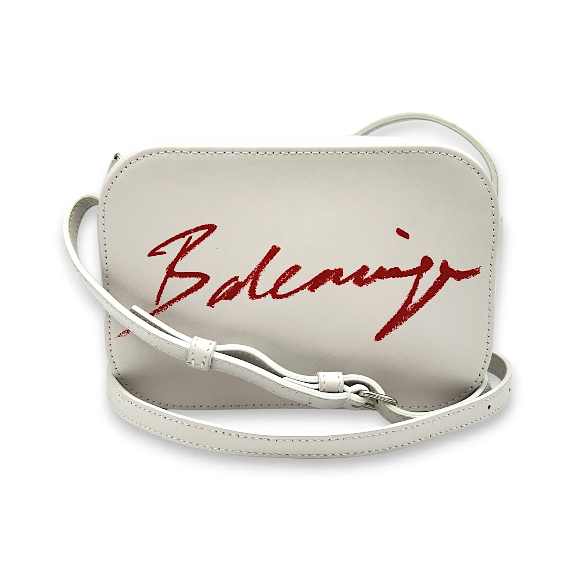 Everyday Camera XS White Crossbody Bag in Calfskin, Silver hardware