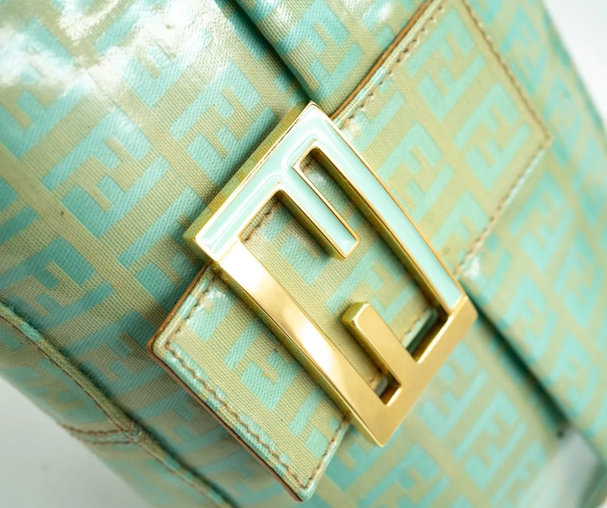 Fendi Mamma Baguette Mint Green Zucca Coated Canvas - AWL4086