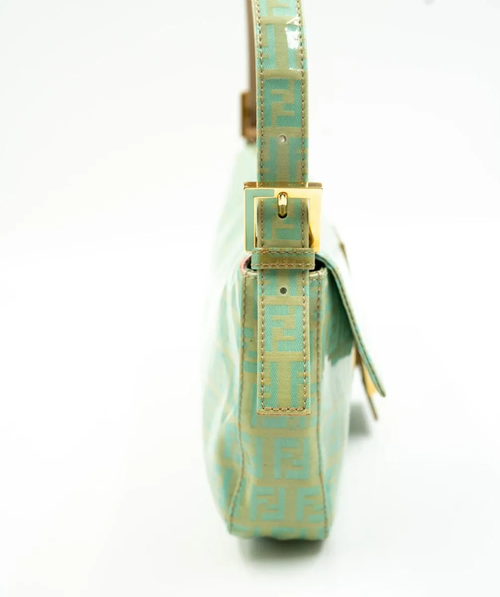 Fendi Mamma Baguette Mint Green Zucca Coated Canvas - AWL4086